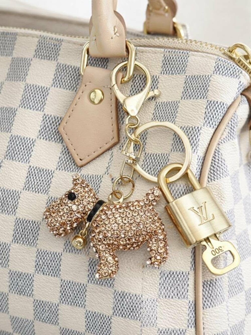 LV Authentic Gold Padlock 🔒 Key Set w/ Unbranded Keychain Puppy Charm